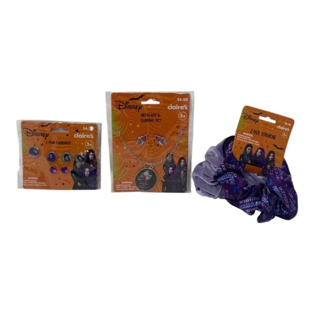 Disney Claire's Descendants Halloween Jewelry Earring Necklace Scrunchie Set NEW